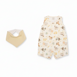 Conjunto Macacão Curto Regata Fazendinha e Babador – Mini&Co