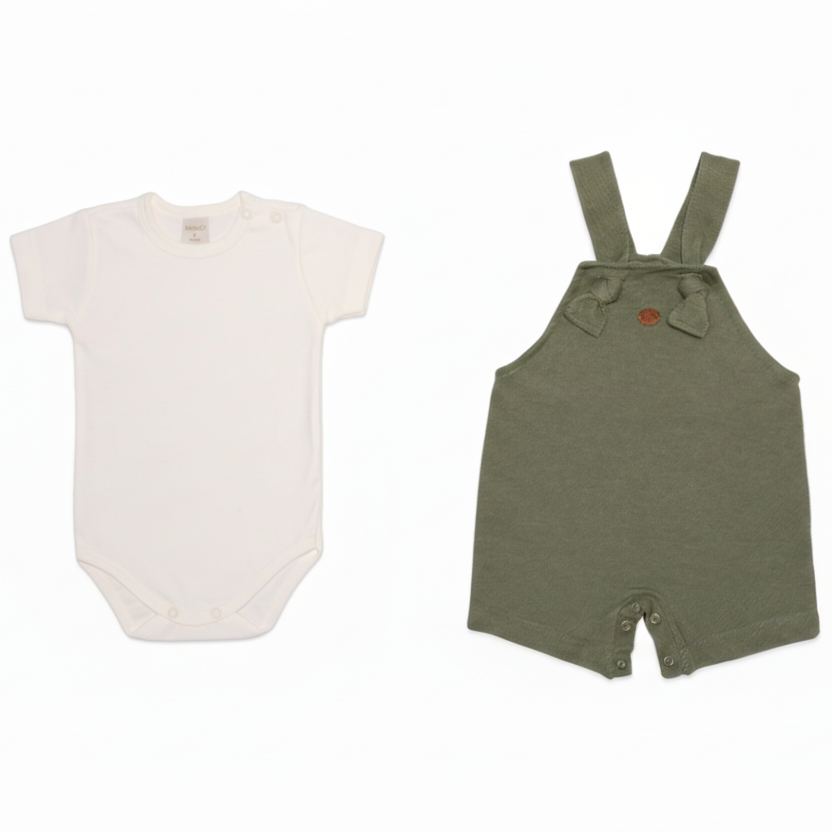 Conjunto Body Curto Com Jardineira – Mini&Co