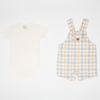 Conjunto Body Curto Com Jardineira Xadrez – Mini&Co