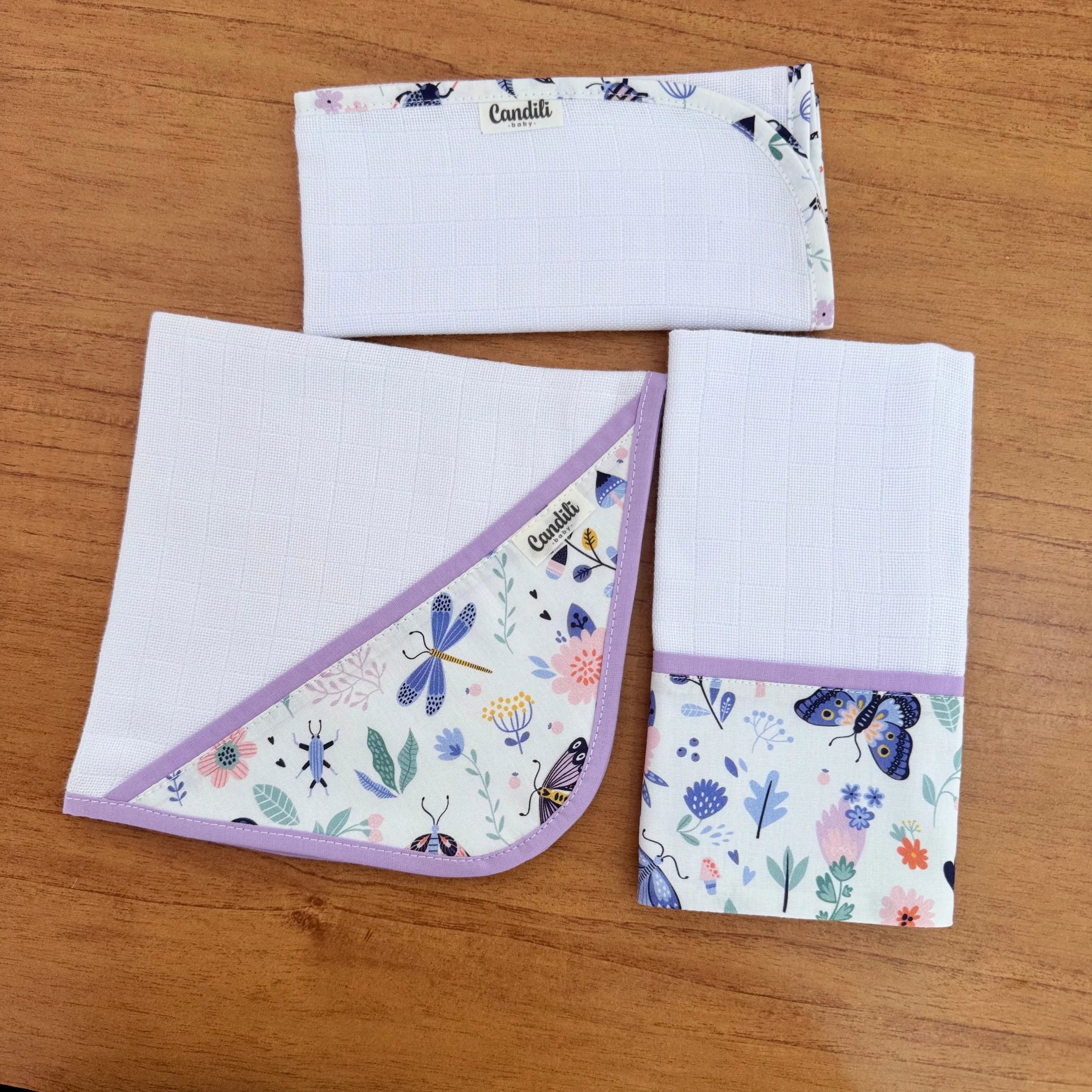 Kit Fraldas de Boca 3 Peças - Borboletas e Libélulas