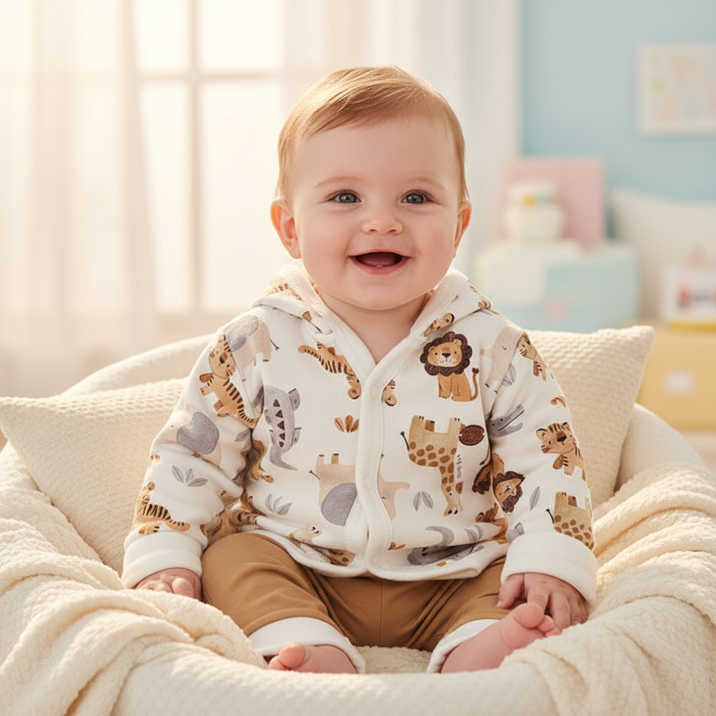 Conjunto Forrado Safari: Casaco c/ capuz e Calça em algodão egípcio- Mini&Co