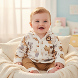 Conjunto Forrado Safari: Casaco c/ capuz e Calça em algodão egípcio- Mini&Co
