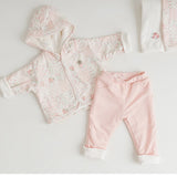 Conjunto Forrado Floral: Casaco c/ capuz e Calça em algodão egípcio- Mini&Co