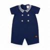 Macacão Curto Azul Marinho com Gola Xadrez Tricot – Mini&Co