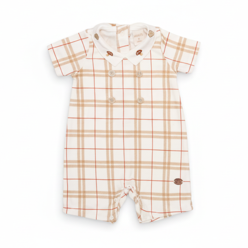 Macacão Curto Xadrez com Gola Cogumelos Bordado – Mini&Co