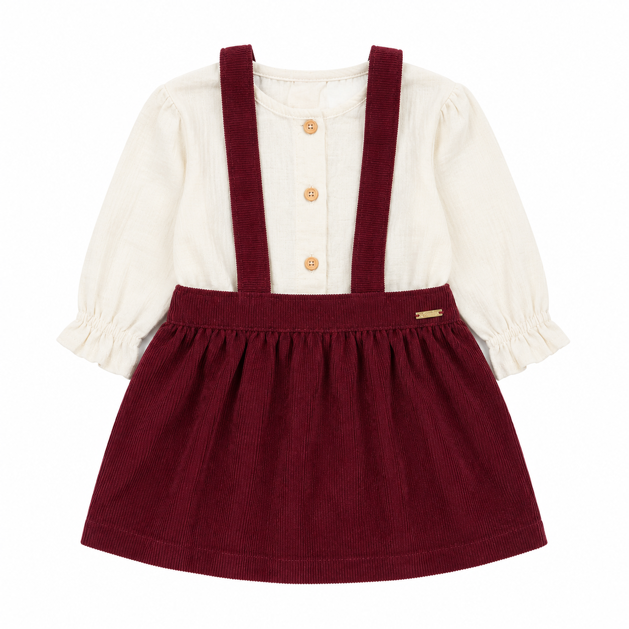 Conjunto Salopete Veludo Marsala com Blusa Off White – Nini & Bambini