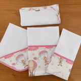 Kit Encanto 4 Peças: Fraldas de Boca e Fralda de Ombro - Balões e Paraquedas Rosa