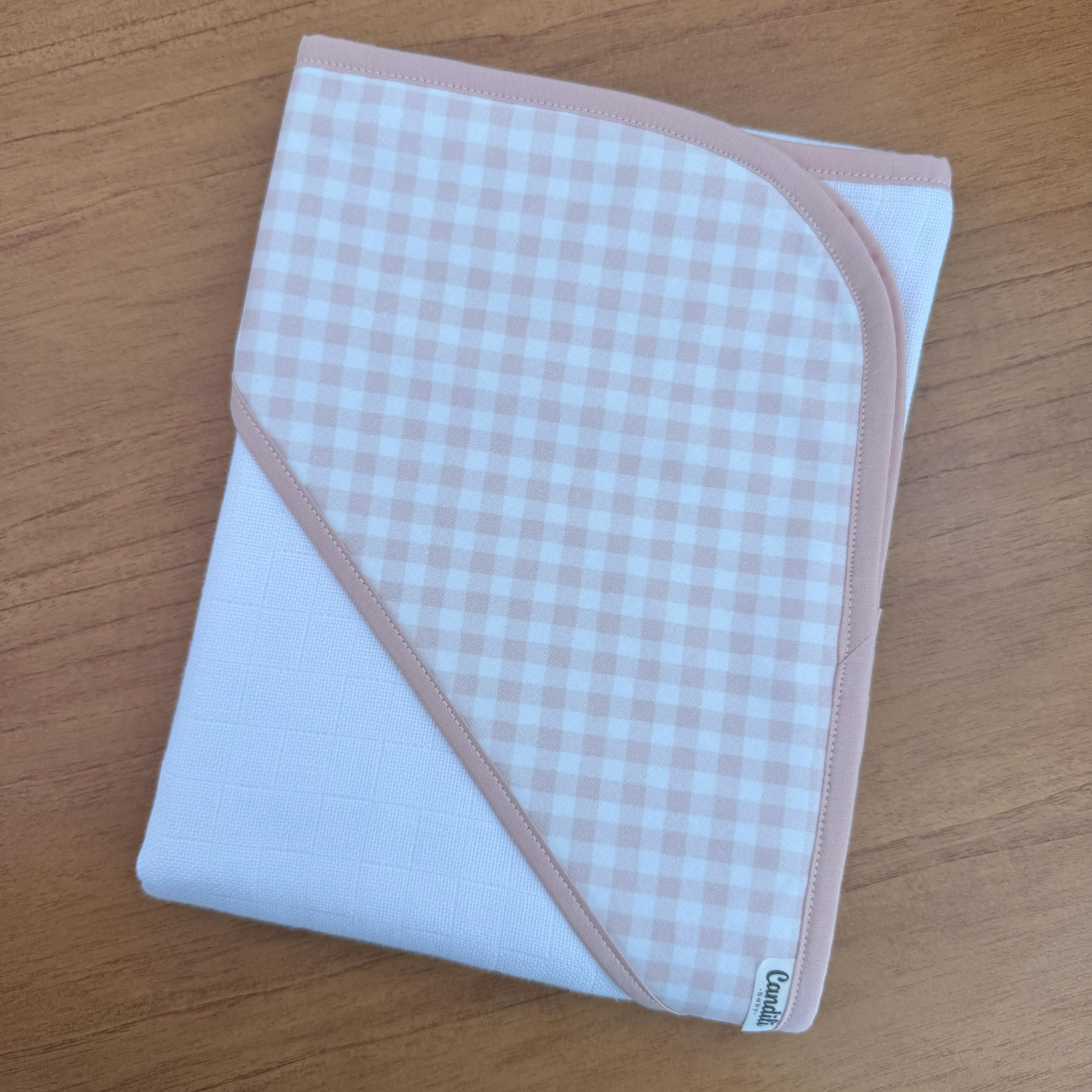 Toalha Fralda de Banho com Capuz Premium - Xadrez Rosa