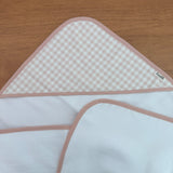 Toalha Fralda de Banho com Capuz Premium - Xadrez Rosa