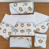 Kit Afeto 6 Peças: Fraldas de Boca, Fralda de Ombro, Fralda Multiuso e Toalha de Banho - Animais da Savana