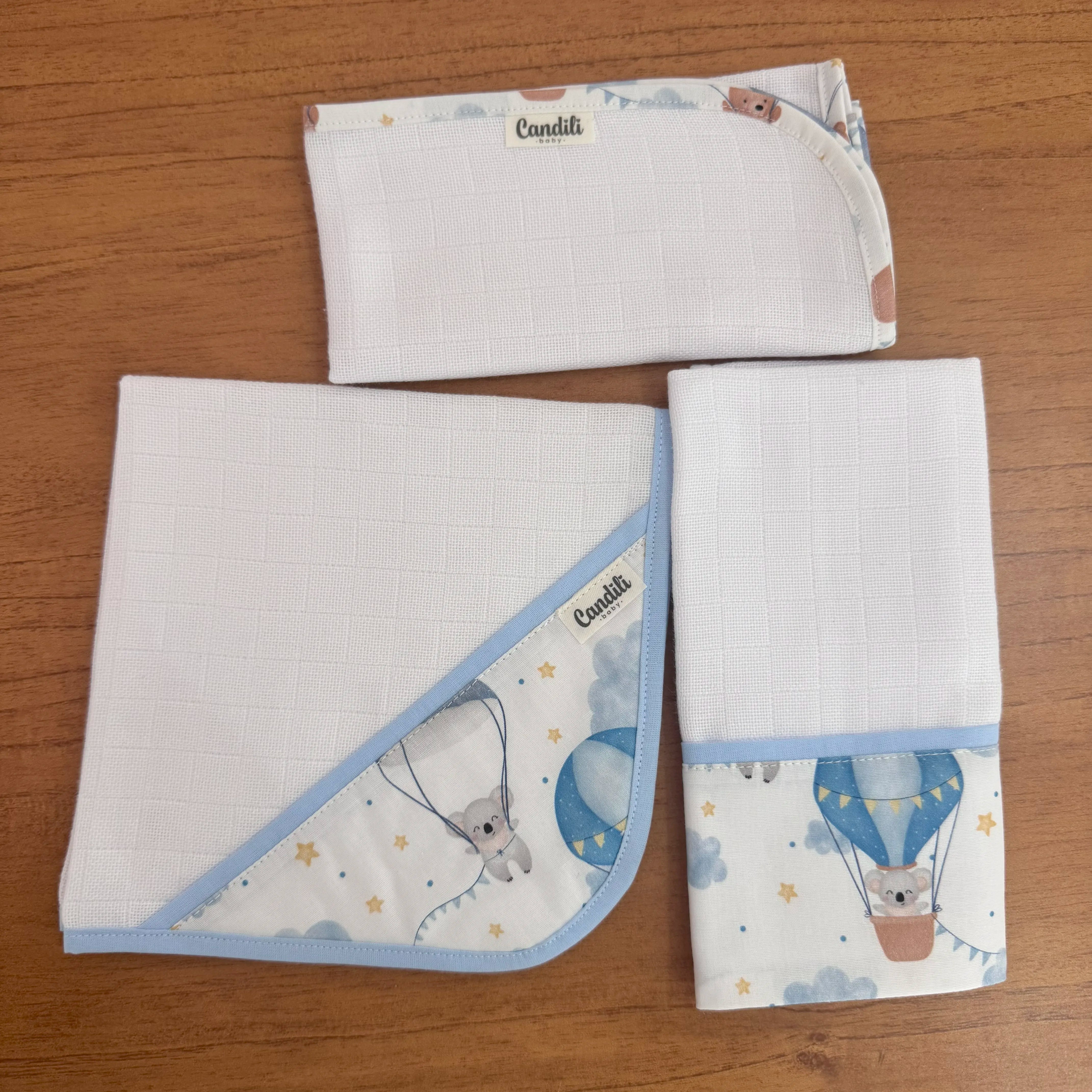 Kit Fraldas de Boca 3 Peças - Balões e Paraquedas Azul