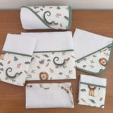 Kit Afeto 6 Peças: Fraldas de Boca, Fralda de Ombro, Fralda Multiuso e Toalha de Banho - Leão e Jacaré