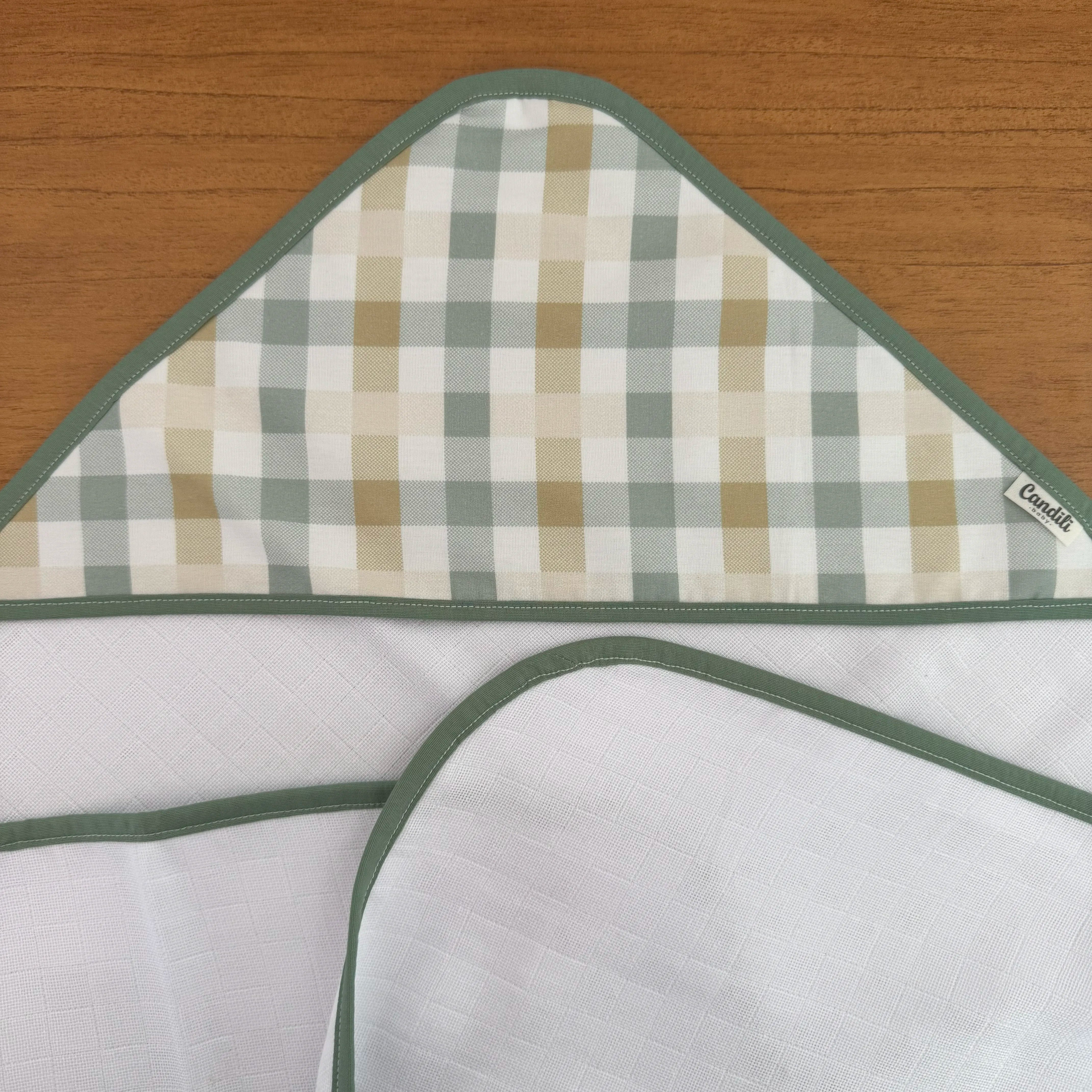 Toalha Fralda de Banho com Capuz Premium - Xadrez Verde