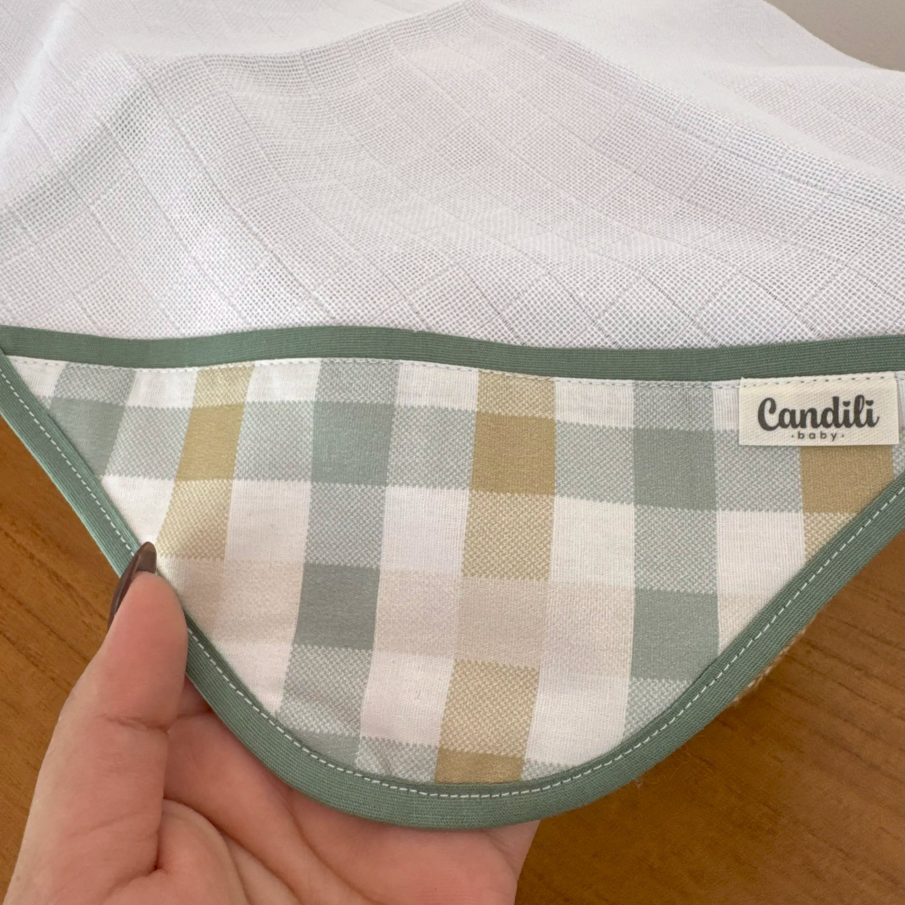 Fralda de Boca Cantinho - Xadrez Verde