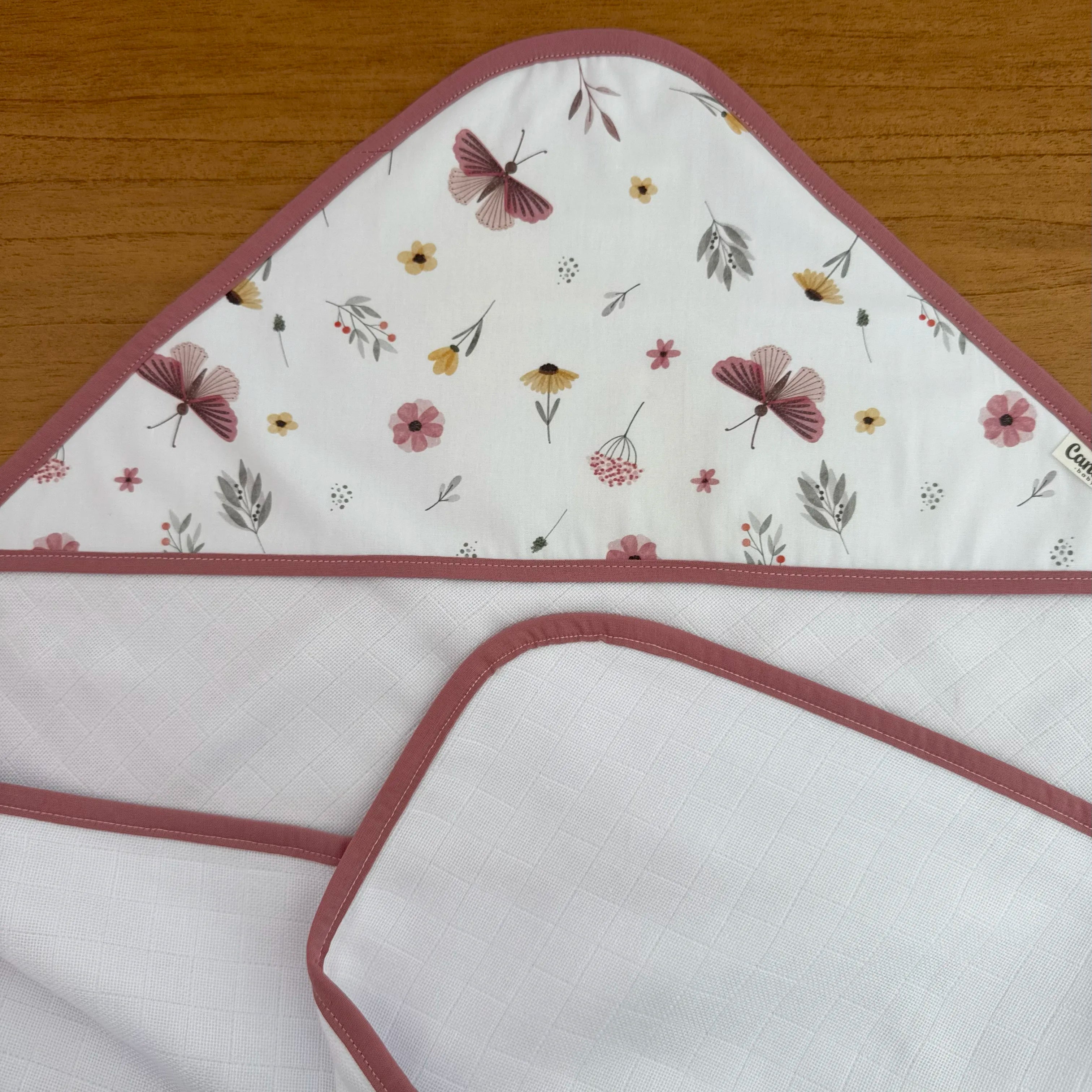 Toalha Fralda de Banho com Capuz Premium - Borboletas