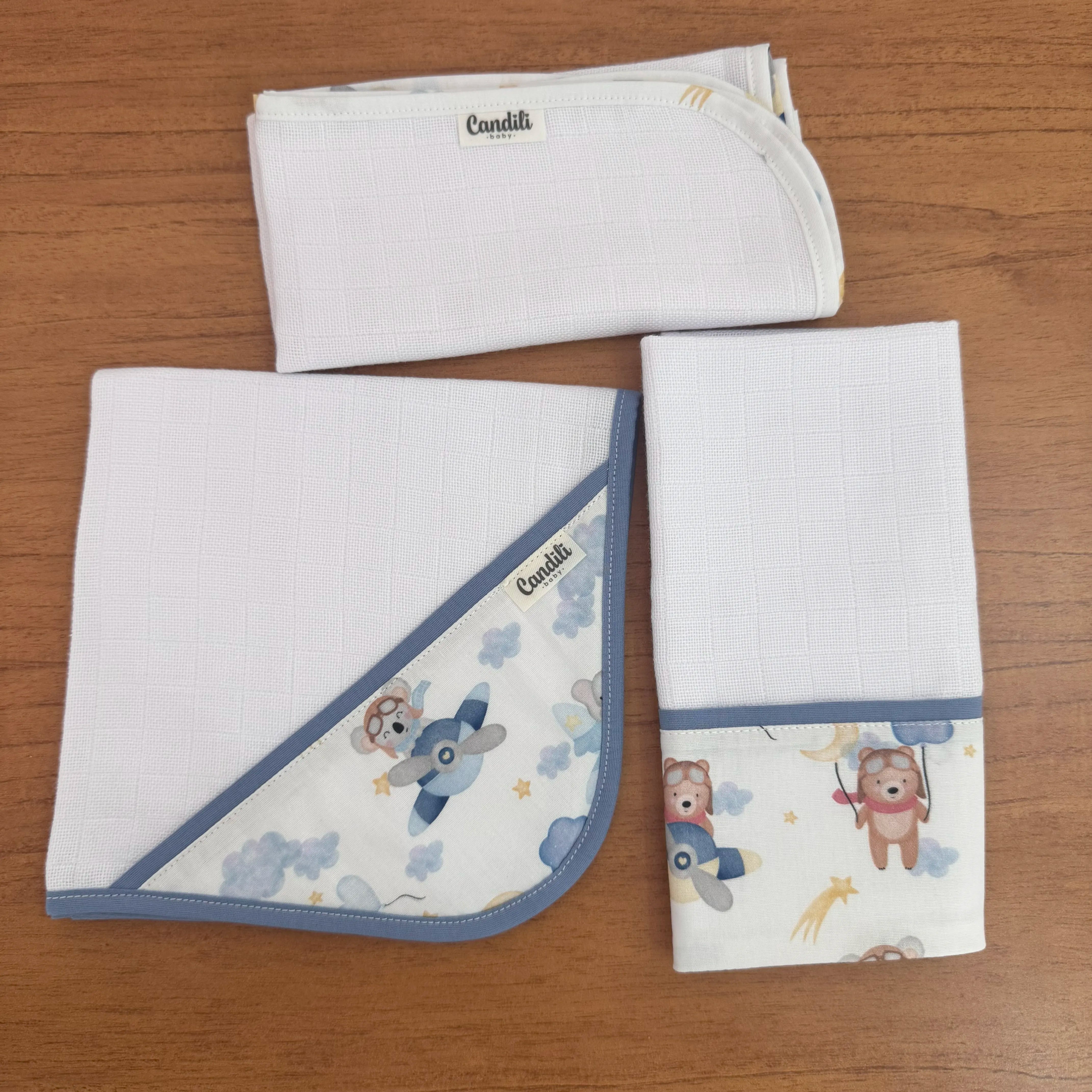 Kit Fraldas de Boca 3 Peças - Ursinho Aviador