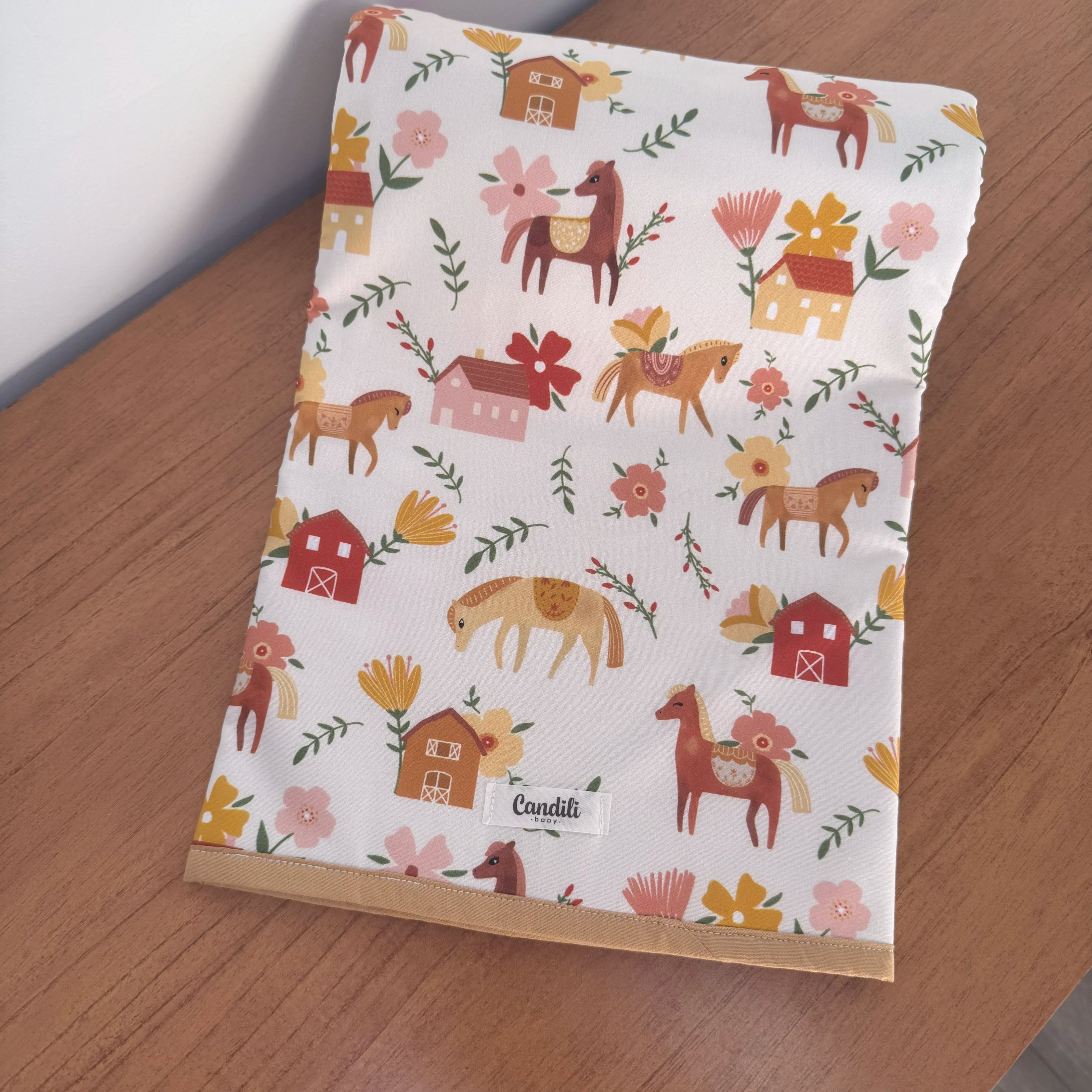 Manta Dupla Face - Cavalinhos e Flores