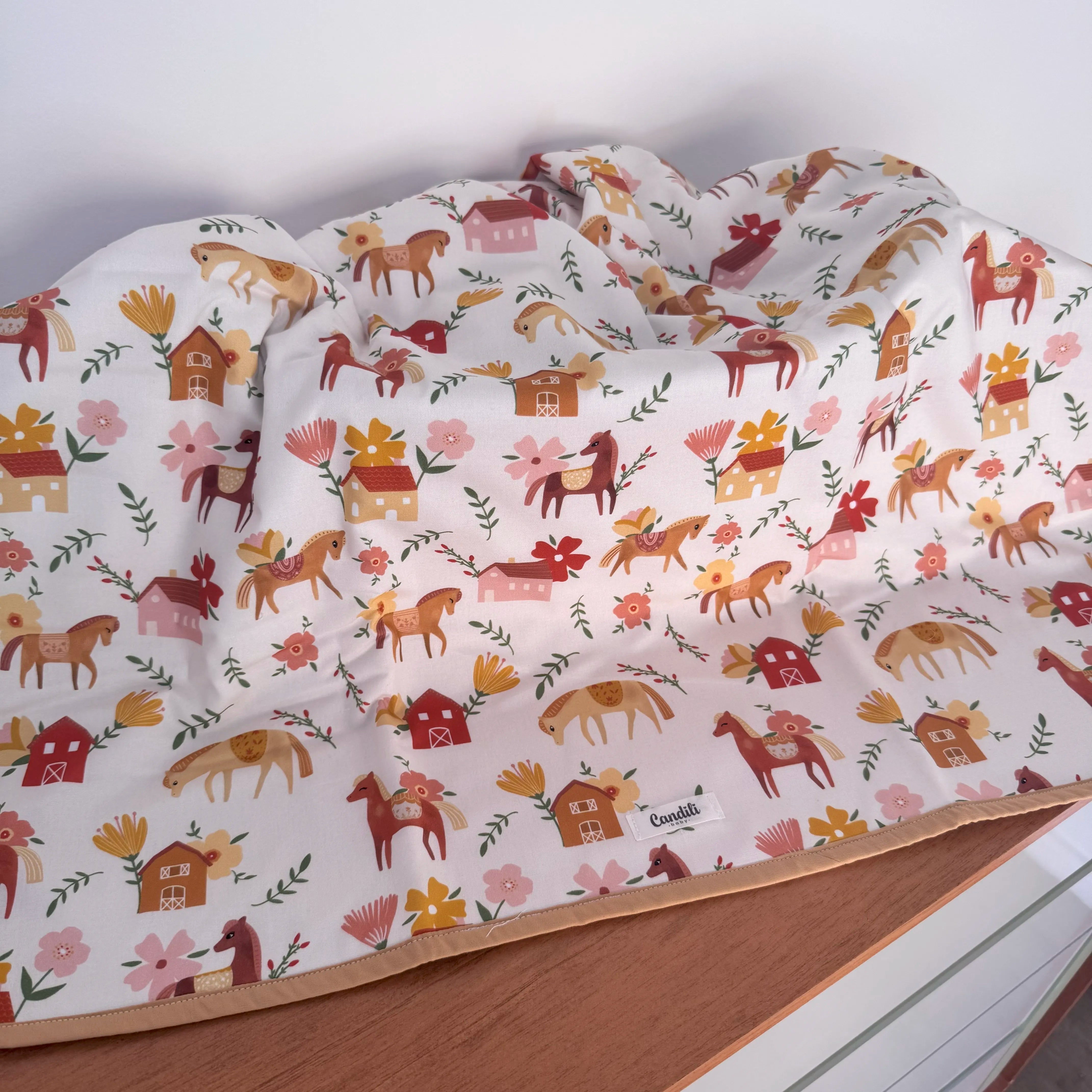 Manta Dupla Face - Cavalinhos e Flores