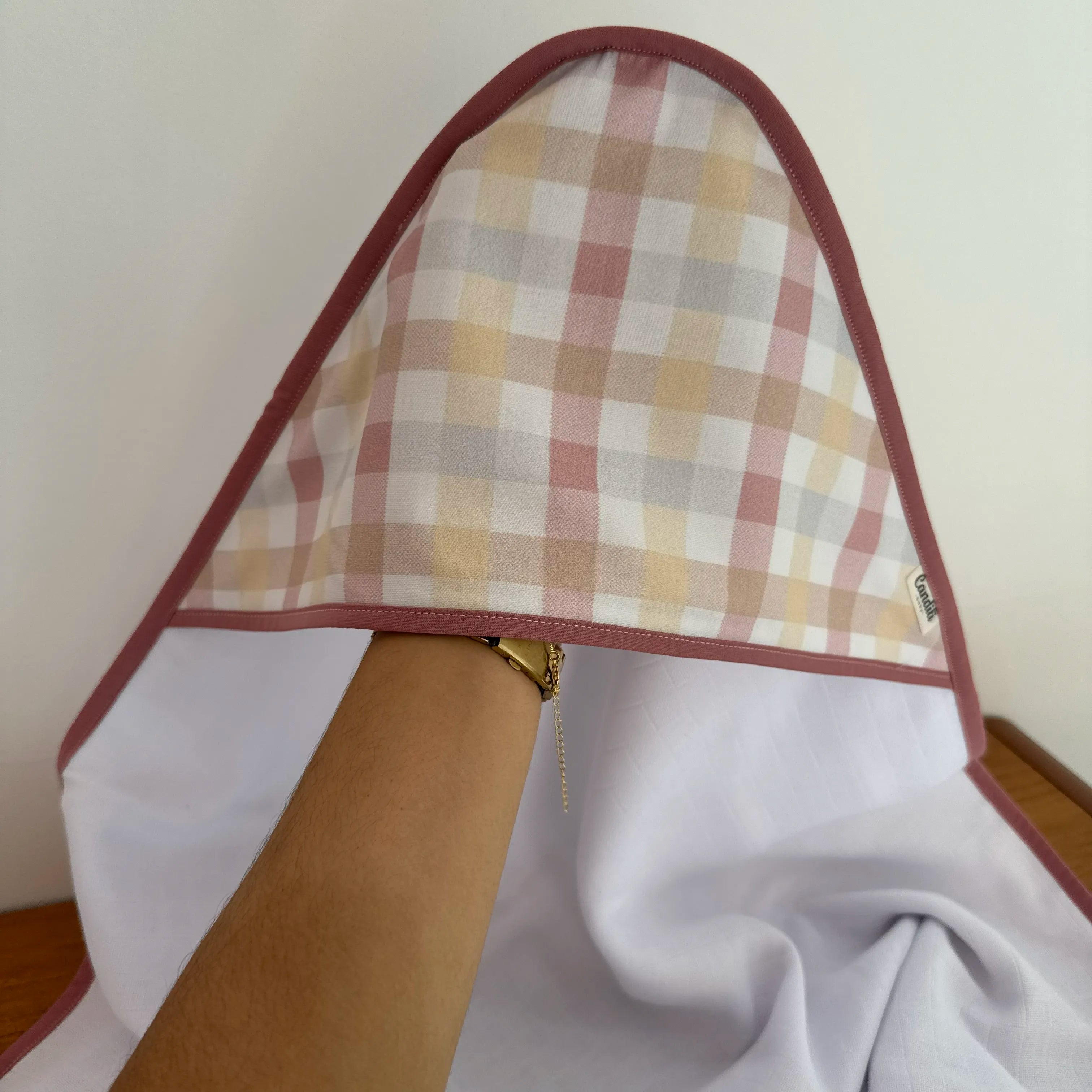 Toalha Fralda de Banho com Capuz Premium - Xadrez Rosê Old