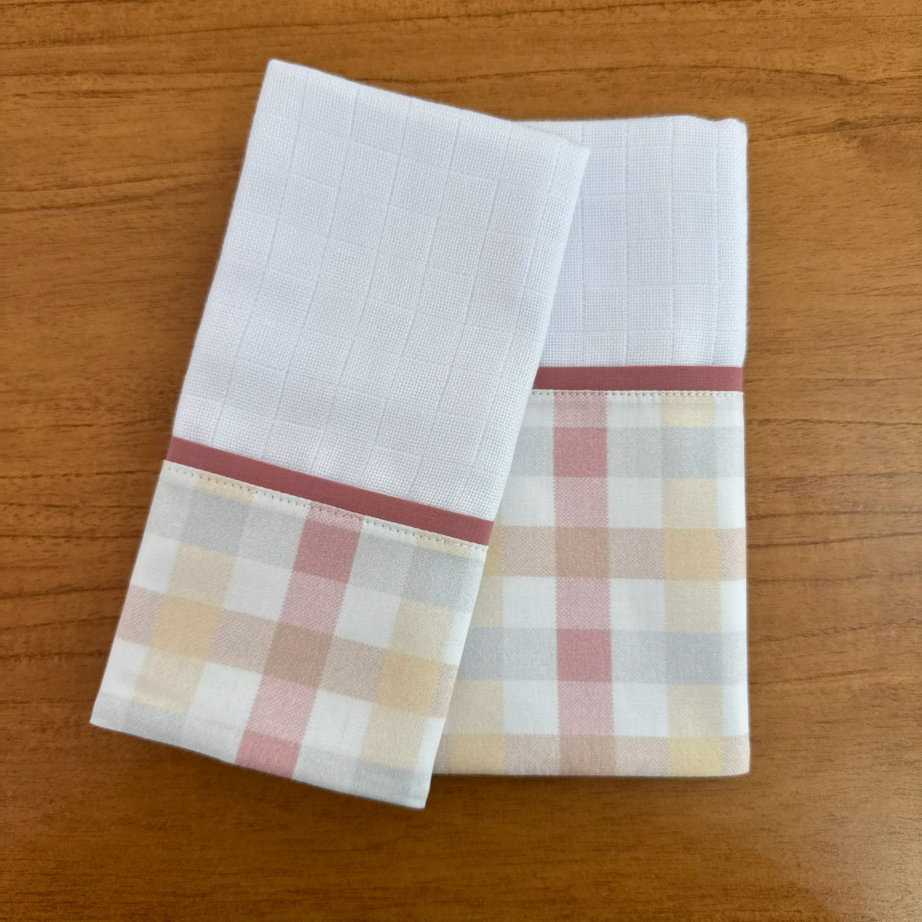 Kit Amamentação 2 Peças: Fralda de Ombro e Fralda de Boca - Xadrez Rosê Old