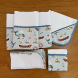 Kit Essencial 5 Peças: Fraldas de Boca, Fralda de Ombro e Fralda Multiuso - Marinha