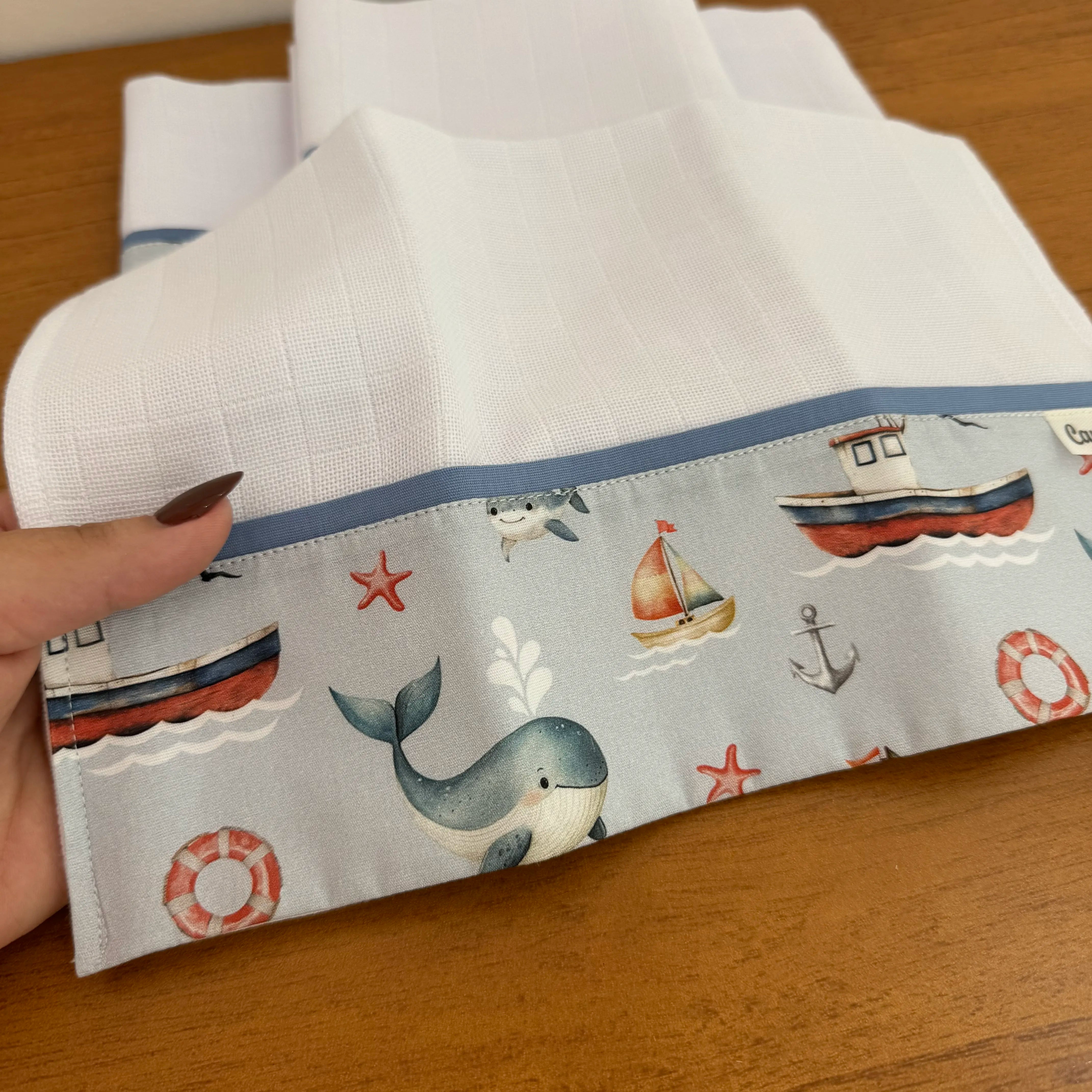 Kit Amamentação 2 Peças: Fralda de Ombro e Fralda de Boca - Marinha