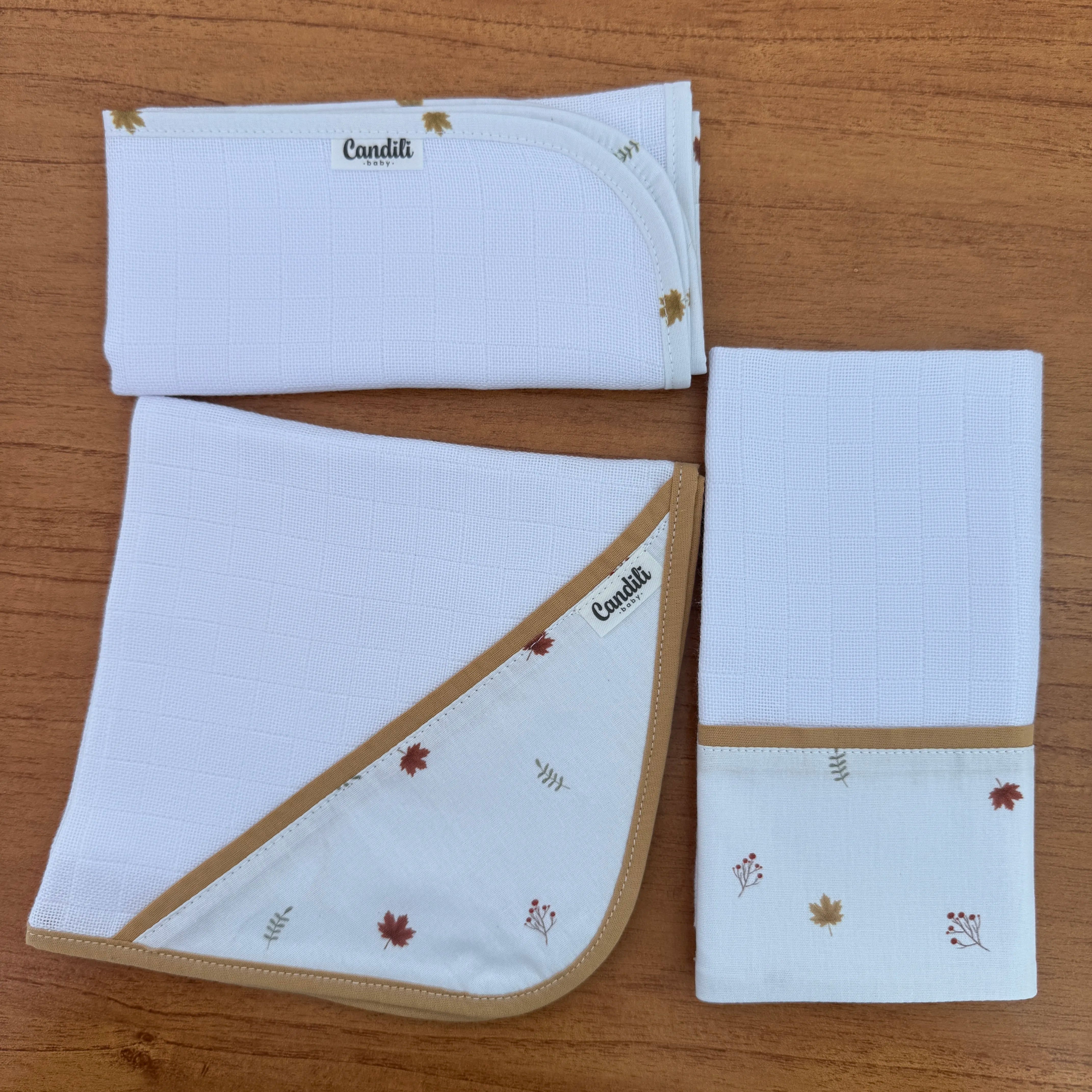 Kit Fraldas de Boca 3 Peças - Folhas de Outono