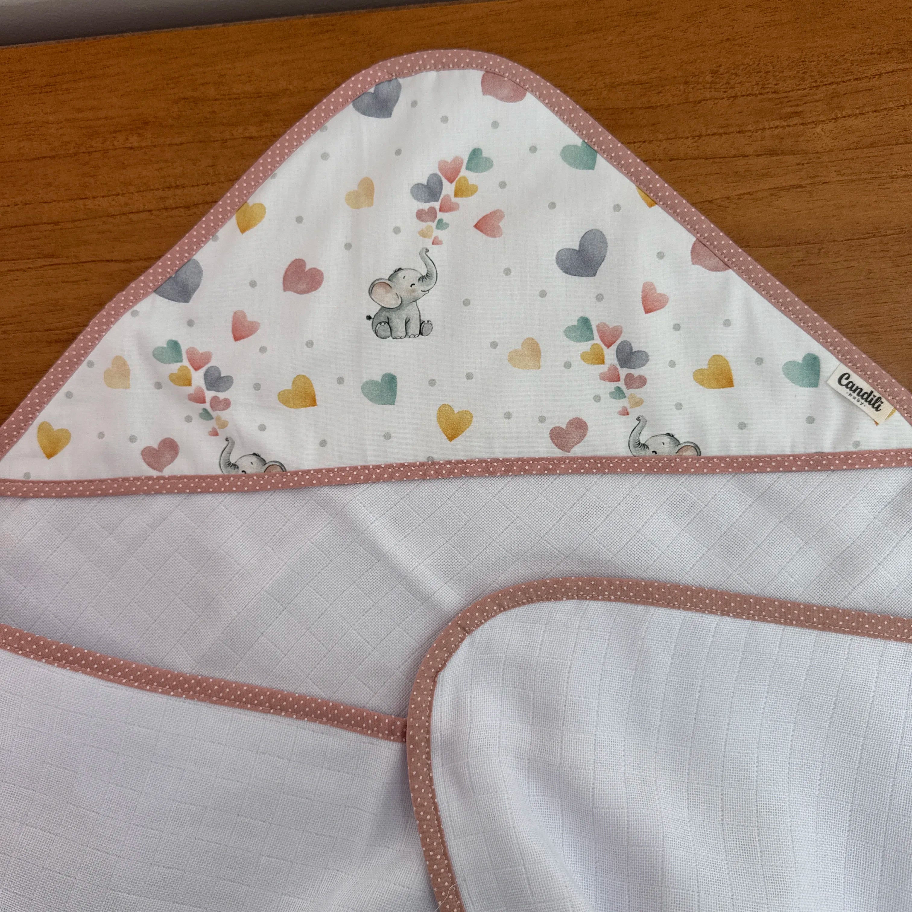 Toalha Fralda de Banho com Capuz Premium -Elefantinha