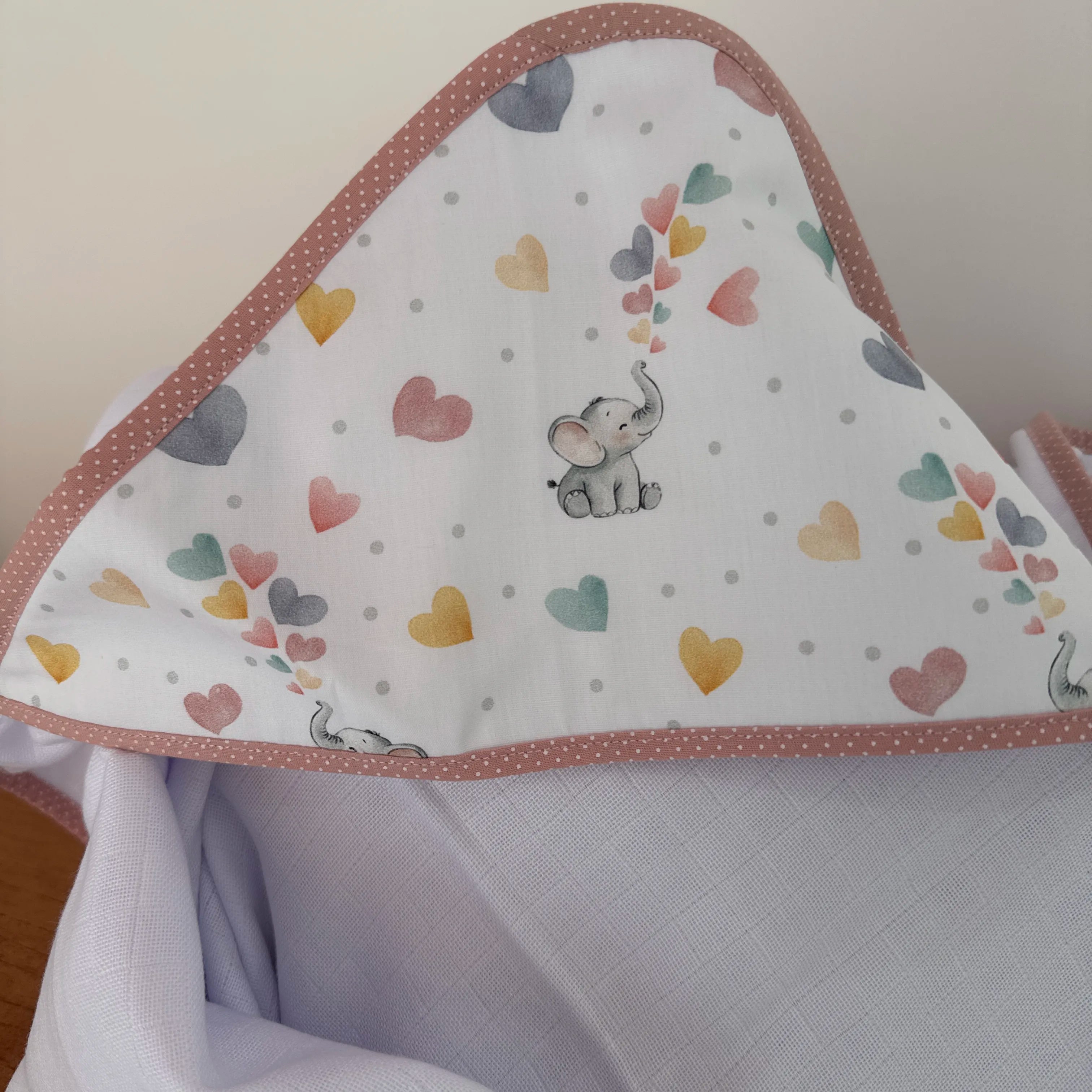 Toalha Fralda de Banho com Capuz Premium -Elefantinha