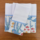 Kit Passeio 3 Peças: Fralda de Boca, Fralda de Ombro e Fralda Multiuso - Fundo do Mar