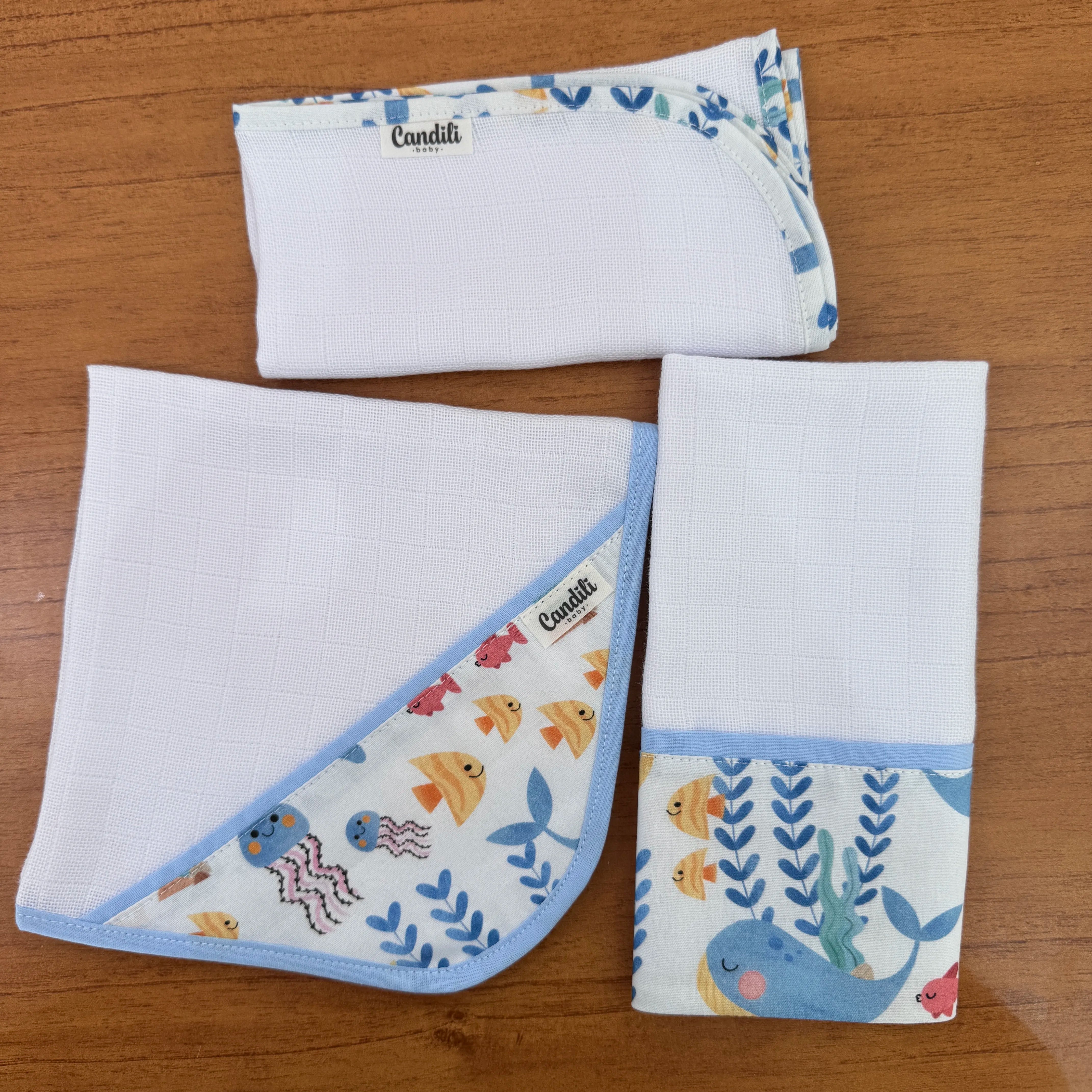 Kit Fraldas de Boca 3 Peças - Fundo do Mar