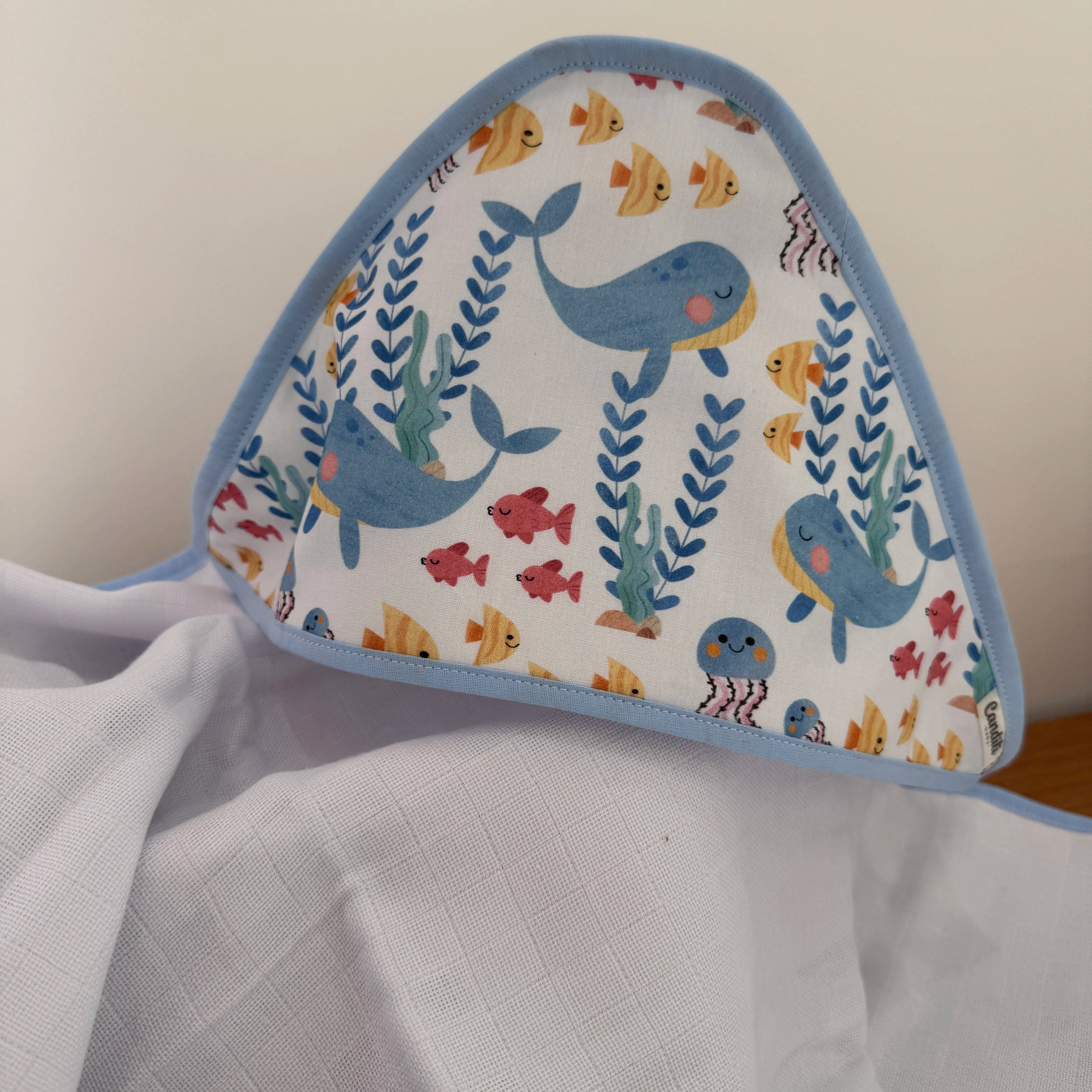 Toalha Fralda de Banho com Capuz Premium - Fundo do Mar