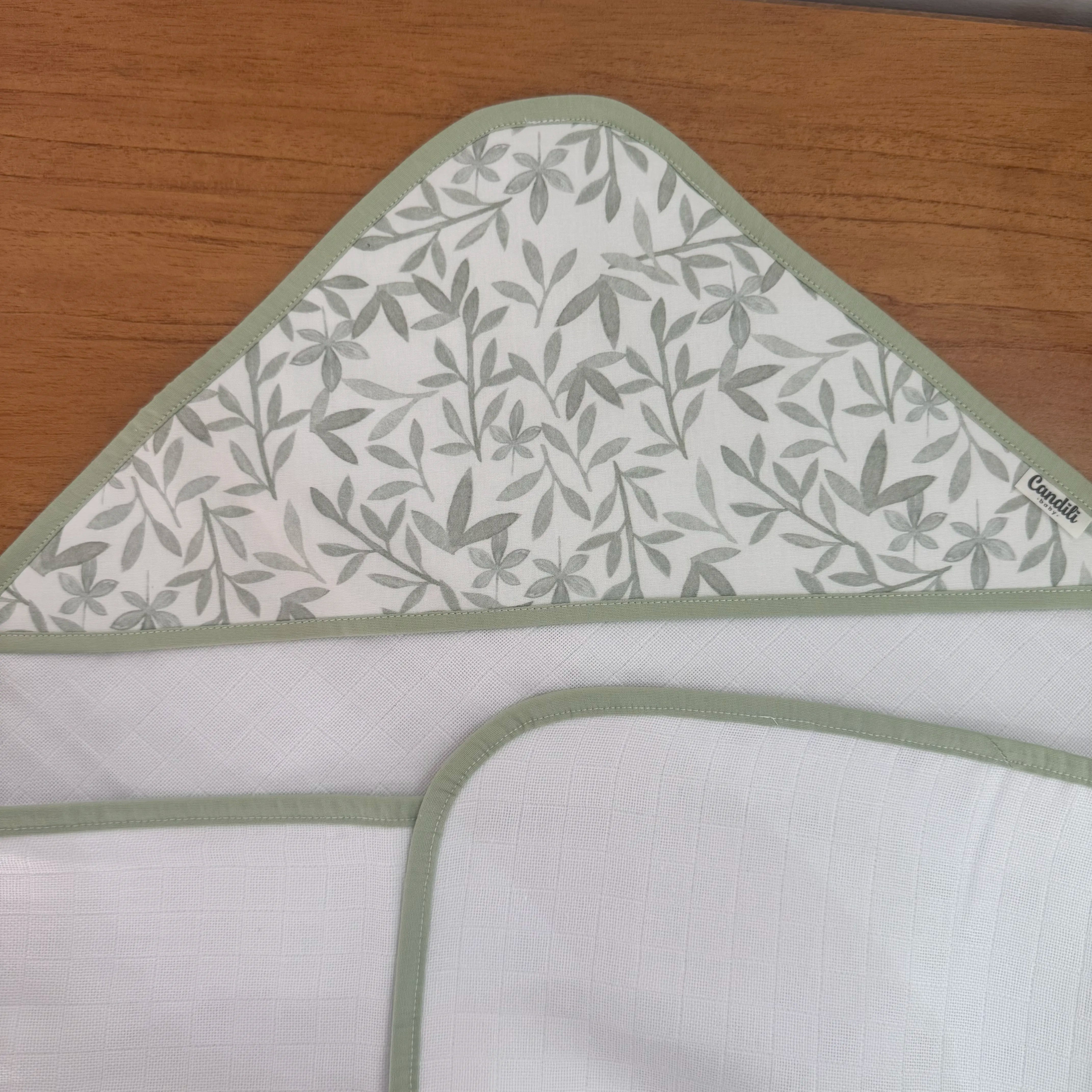 Toalha Fralda de Banho com Capuz Premium - Folhagem