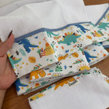 Kit Essencial 5 Peças: Fraldas de Boca, Fralda de Ombro e Fralda Multiuso -Terra dos Dinos