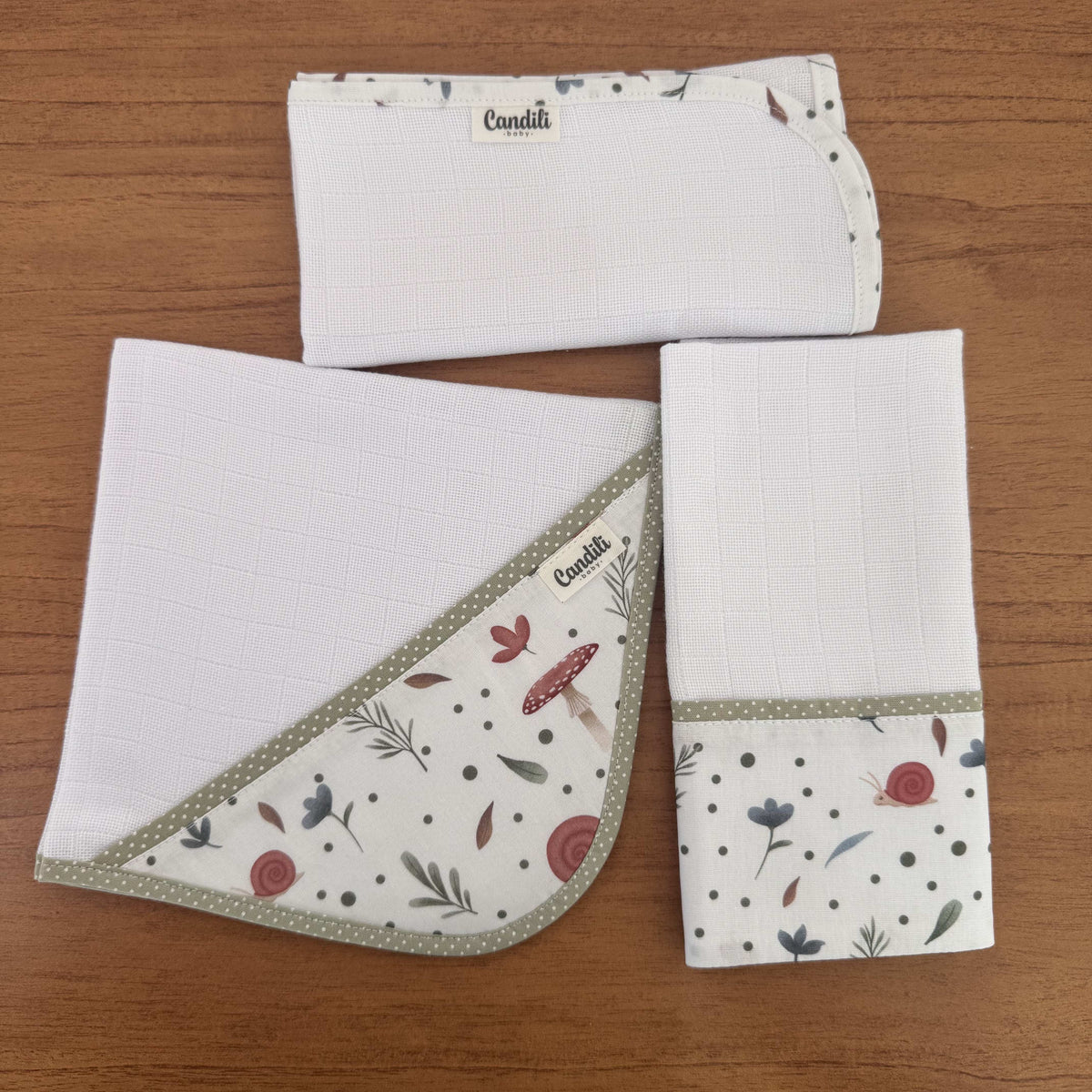 Kit Enxoval Fraldas de Boca 3 Peças – Caracol