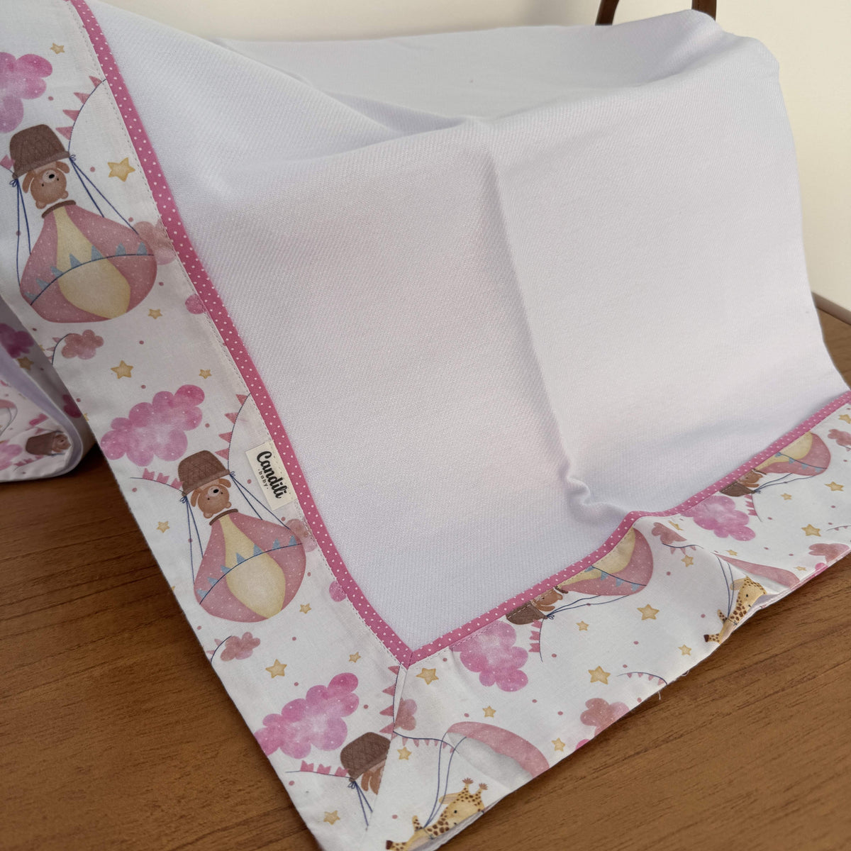 Cueiro Flanelado Premium 100% Algodão - Balões e Paraquedas Rosa
