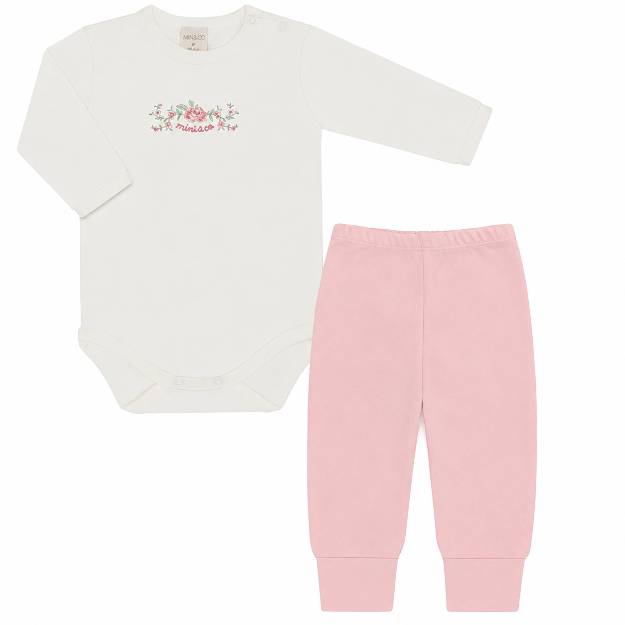 Conjunto Body e Calça Algodão Egípcio Flores Bordadas Mini&co