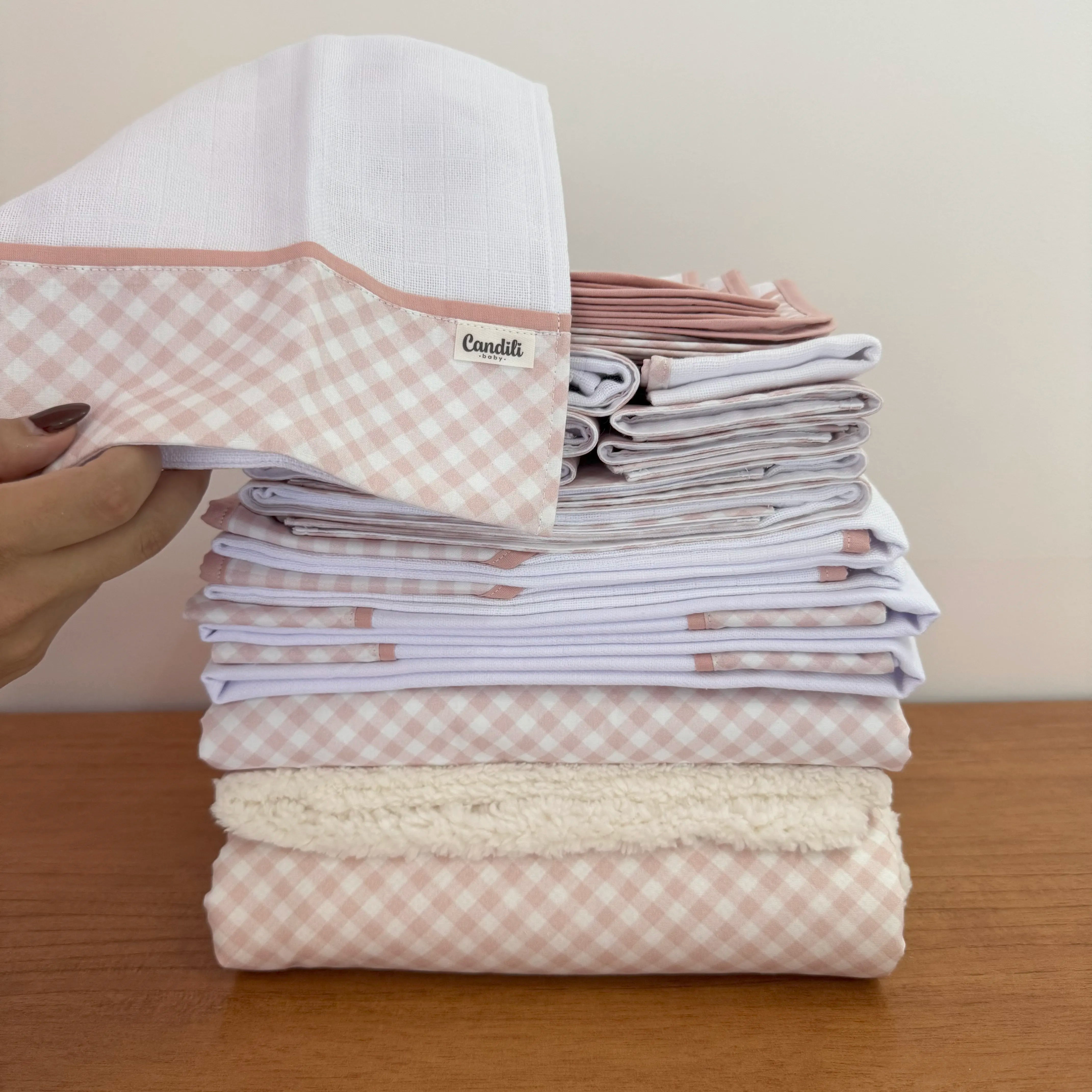 Kit Maternidade 20 peças - Xadrez Rosa