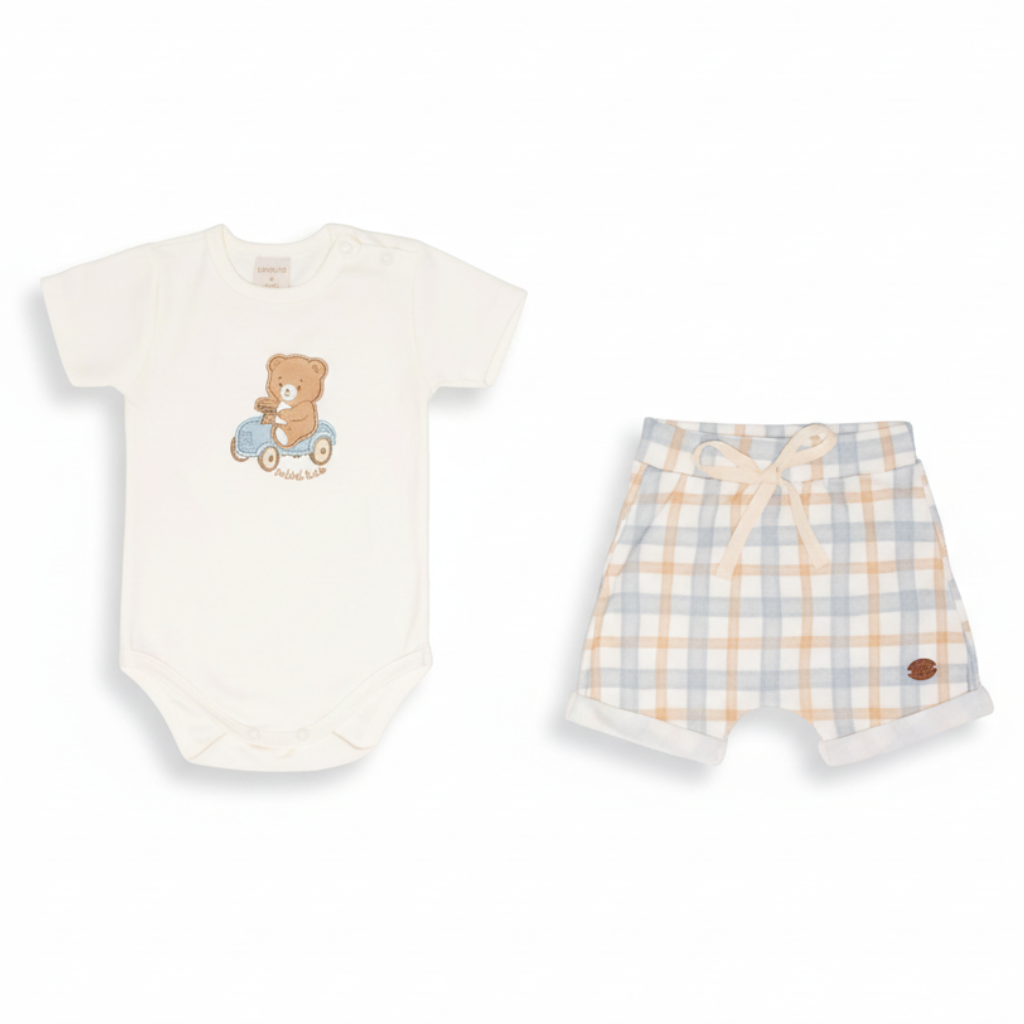 Conjunto Body com Short Xadrez Ursinho Mini&Co