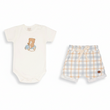 Conjunto Body com Short Xadrez Ursinho Mini&Co