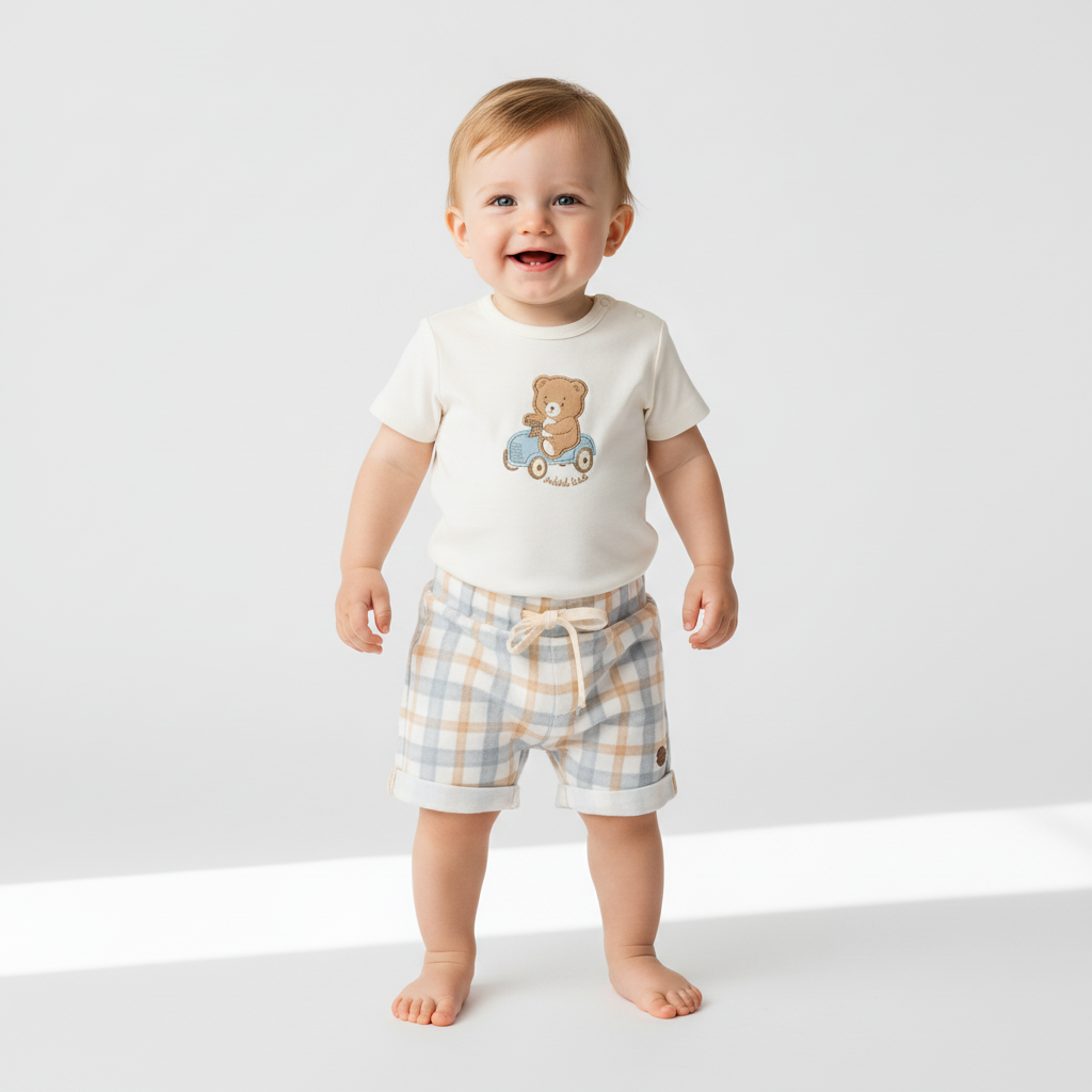 Conjunto Body com Short Xadrez Ursinho Mini&Co