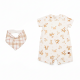 Conjunto Macacão Curto Floresta com Babador – Mini&Co