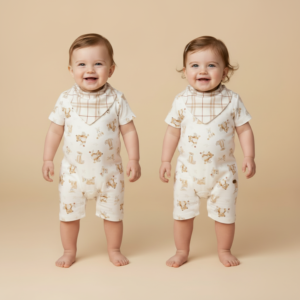 Conjunto Macacão Curto Floresta com Babador – Mini&Co