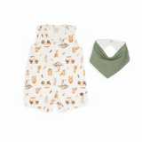 Conjunto Macacão Curto Regata Safari e Babador – Mini&Co