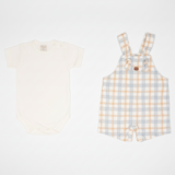 Conjunto Body Curto Com Jardineira Xadrez – Mini&Co