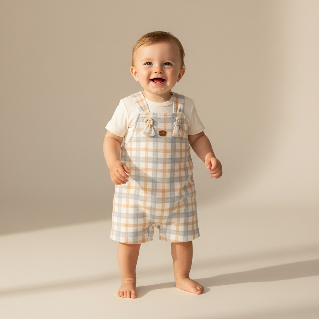 Conjunto Body Curto Com Jardineira Xadrez – Mini&Co