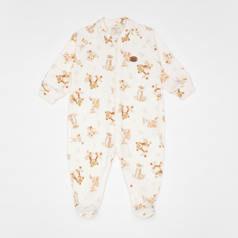 Macacão Longo com Pezinho Ziper Frontal Floresta – Mini&Co