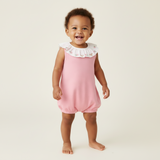 Macacão Curto Rosa Com Babado Pássaros – Mini&Co