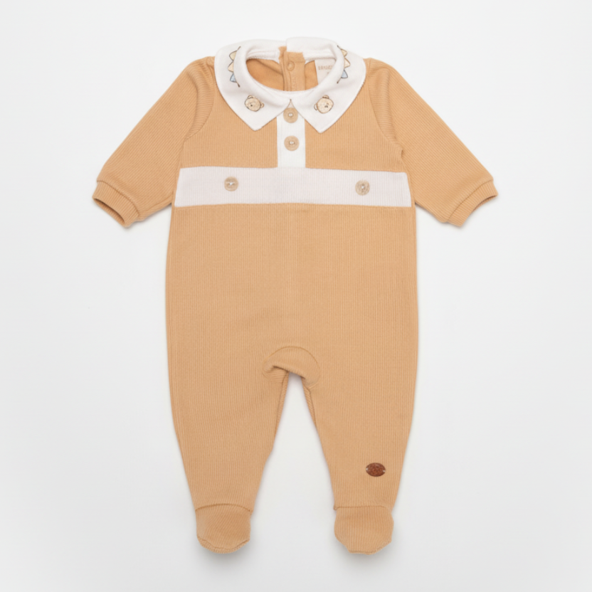 Macacão Longo com Pezinho e Gola bordada Ursinho Tricot – Mini&Co