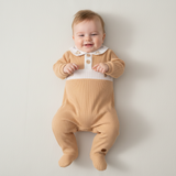 Macacão Longo com Pezinho e Gola bordada Ursinho Tricot – Mini&Co